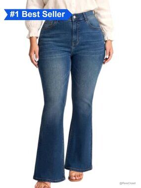 Plus Size High Rise Flare Jeans Stretch Denim Bell Bottoms